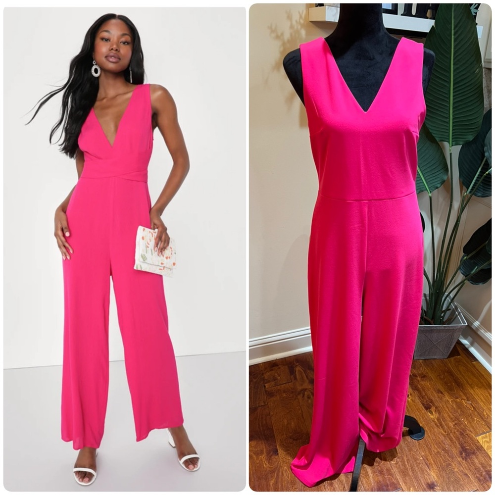 Express Wideleg V-Neck Pink Jumpsuit Medium